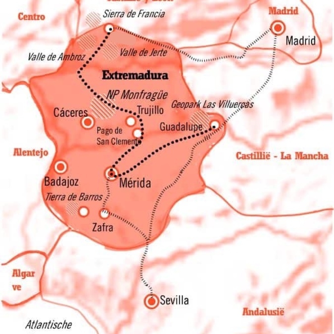2. Kaart Fly Drive rondreis Extremadura