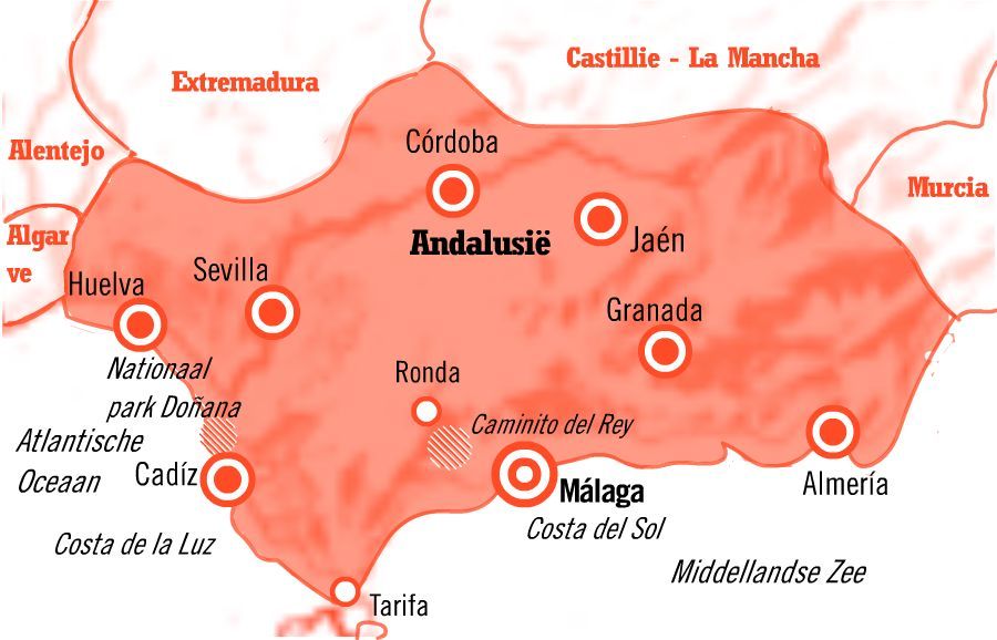 Kaart stedentrip Málaga Andalusië