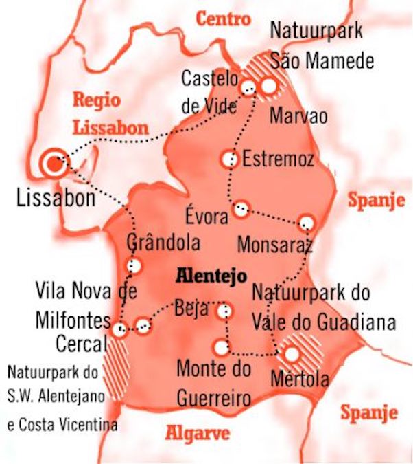 Kaart Rondreis Alentejo Portugal 15 dagen